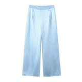 Spring Bowknot Satin Blouse Satin Casual Trousers