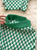 Women Summer Plaid Knit Set 2022 Retro Casual Vacation Elastic Waist Fashion Temperament A Line Mini Two Piece