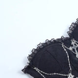 Gothic Cross Chain Brace Strap Irregular Rose Textured Lace Skirt Hierarchical Halter