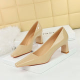 Zingj Fashion Simple High With Thick With Shallow Square Head Bright Patent Leather Commuting Versatile Women's Shoes Single