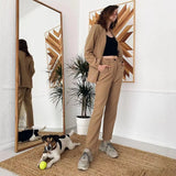 Women Blazer And Guard Pants Sets Two Pieces OL Single Breasted Jacket Formal Suit Pleated Trousers Spring Autumn