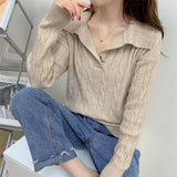 Zingj And Winter New POLO Lapel Twist Pullover Sweater Female Bf Han Fan Loose Foreign Style V-Necked Knitted