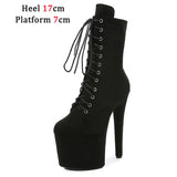 Stripper Sexy Combat Fetish 8 Inch High Heels Platform Ankle Boots Women Winter Gothic Shoes 20CM ArmyGreen Pole Dancing