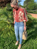 Flower Embroidery Patchwork Puff Sleeve Blouse Single Breasted Buckle O-neck Shirt 2024 Summer Lady Chic Casual