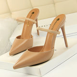 Zingj Retro Simple Baotou Slippers With High With Shallow Pointed Out A Word With Female