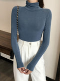 Black White Turtleneck Female T-shirts autumn Fashion Elegant Women solid Long Sleeve T shirt slim Casual basic Tee
