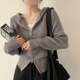 Vintage Knitted Hooded Zip Up Cardigan-Outfit