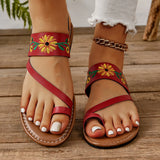 Zingj Set Toe Flat-Soled Sandals Female Large Size Family Style Elastic Belt Beach Sandals