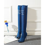 Zingj 2017 New Fish Mouth Cow Carefully Follow The Knee Boots With The Same Thin Leg Elastic Sandals In Size- Outfit