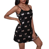 Lady Ice Silk Suspender Sleeping Skirt, Sexy Back Pajamas, Thin Breathable Print Halter