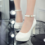 Leather High Heel Professional OL Waterproof Table Shallow Single Shoes Women's High Heels Women's High-Size Shoes Fine High