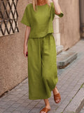 Plus Size Loose Solid Classic Style Color Shirt Trousers Two-piece