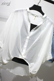 Two Piece Set Leopard Chiffon Shirts Summer Half Sleeve Loose V-Neck Women Casual Blouse Sexy Casual Striped Tops