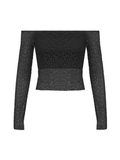 Off Shoulder Mesh Long Sleeve Blouse- Outfit