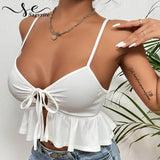 Women's Casual Halter Top Spaghetti Strap White Tank Tops Camis