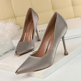 Zingj Fashion Banquet Women's Shoes With High Heel Satin Shallow Metal Pointed Sexy Show Thin Single