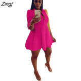 Women Casual Lapel Collar Mini Dress Casual Solid Pleated Puff Sleeve Button Up Ruffled Hem Shirt Dresses Bohemian