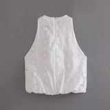 Summer Style Hollowed-Out Embroidered Sleeveless Blouse Loose Waist Embroidered Flute Skirt