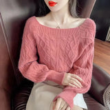 Zingj Square Collar Sweater Female Short Autumn And Winter 2023 New Korean Version Loose Outside Wear Waist Show Thin Bottom