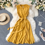 Zingj Minority Dress 2023 New Summer Heart Machine Hollowed-Out Round Collar Commuter Dress Sleeveless Back Heart