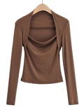 New Fashion Spring Women's Clothes Solid Skinny Sexy Tops Lust Fake Two Long Sleeve Deep Square Collar