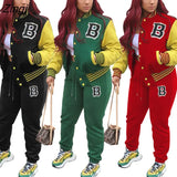 Striped print Women Fall Two piece Set Sweatshirt Zipp jacket Top Trousers Sports Baseball Uniform Workout