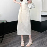 Zingj Chinese Style Plate Buckle Acetate Satin Skirt Women's Long High Purse Hip Slit Step