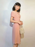 Design Elegant Vintage Dresses for Women Petal Sleeves O-neck Kawaii Bow Sweet Ladies Summer Retro Evening