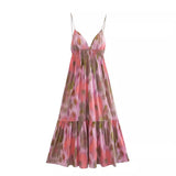 Summer Print Dress With Flute Suspenders