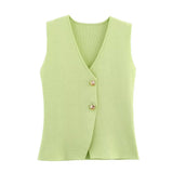 Women's 2025 Summer New V-Neck Gold Button Knitted Vest + Folding Skirt