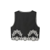 Summer Embroidered Short V-Collar Vest Embroidered Trousers