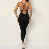 Zingj V Neck No Embarrassment Line Yoga Fitness Jumpsuit Show Back Hip Sports Jumpsuit Dance Pants Women-Outfit