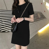Zingj Summer New Korean Version Slim Solid Color Short-Sleeved T-Shirt Women Long Dress Women's