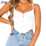 Women Sexy Tank Top Adults Sleeveless Irregular Solid Color Adjustable Spaghetti Strap Corset Summer Slim Crop Tops