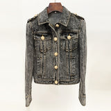 Star Fashion Lion Head Button Repair Water Denim Jacket Jacket In Autumn And Winter
