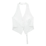 New Single-Breasted Shoulder Buckle Collar Halter Vest