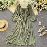 Zingj Gentle Wind Dress Autumn Dress 2023 New Female French Retro Square Collar Foreign Style Bubble Sleeve Chiffon