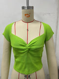Zingj Base Kink Knit Short Sleeve Short Tight Crop Sexy Elastic Minority Women-Outfit