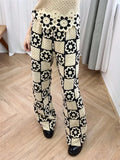 Women Hollow Crochet Pants Suit Fashion Round Neck Sleeveless Veat Wide Leg Pants 2-pieces Set Summer Women's Highstreet