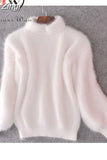 Mohair Thicken Turtleneck Sweater Autumn Winter Sweet Fashion Lantern Sleeve Casual Solid Color Pullover pull