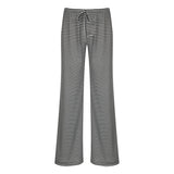 Hit Color Striped Knitted Casual Pants Commute Daily Lazy Feeling Loose Straight Tube Wide-Legged Trousers Girls