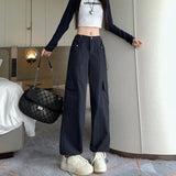 Zingj Korea Autumn And Winter Windproof Cargo Pants Women's High Waist Foot Parachute Wide Leg Pants