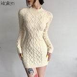 Simple Solid Long Sleeve Turtleneck Sweater Dress Autumn New Women Warm Streetwear Slim Stretch Mini Bodycon