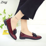 Flats Women Shoes Bowtie Loafers Patent Leather Women's Low Heels Slip On Footwear Female Pointed Toe Thick