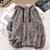 Winter Warm Hoodies Women Casual Loose Hooded Sweatshirt Plus Velvet Pocket Hoodies Solid Pullover Coat