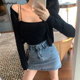 Women Solid Basic Tops Button Up O-neck Elegant Cropped Sweaters Streetwear Slim Knitted Outwear Ulzzang Fashion