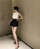Style Bow Back Vest Sleeveless Top + High Waist Wide Leg Shorts Two-piece Short Sets Summer Top Women Outfit
