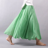 Linen Cotton Long Skirts Elastic Waist Pleated Maxi Skirts Beach Boho Vintage Summer Skirts Faldas