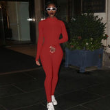 Zipper Stretch Turtleneck Embroidered Street Hipster Slim Fit Fitness Jumpsuit Yoga