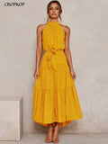 Long Dress Polka Dot Casual Dresses Black Sexy Halter Strapless New 2022 Yellow Sundress Vacation Clothes For
